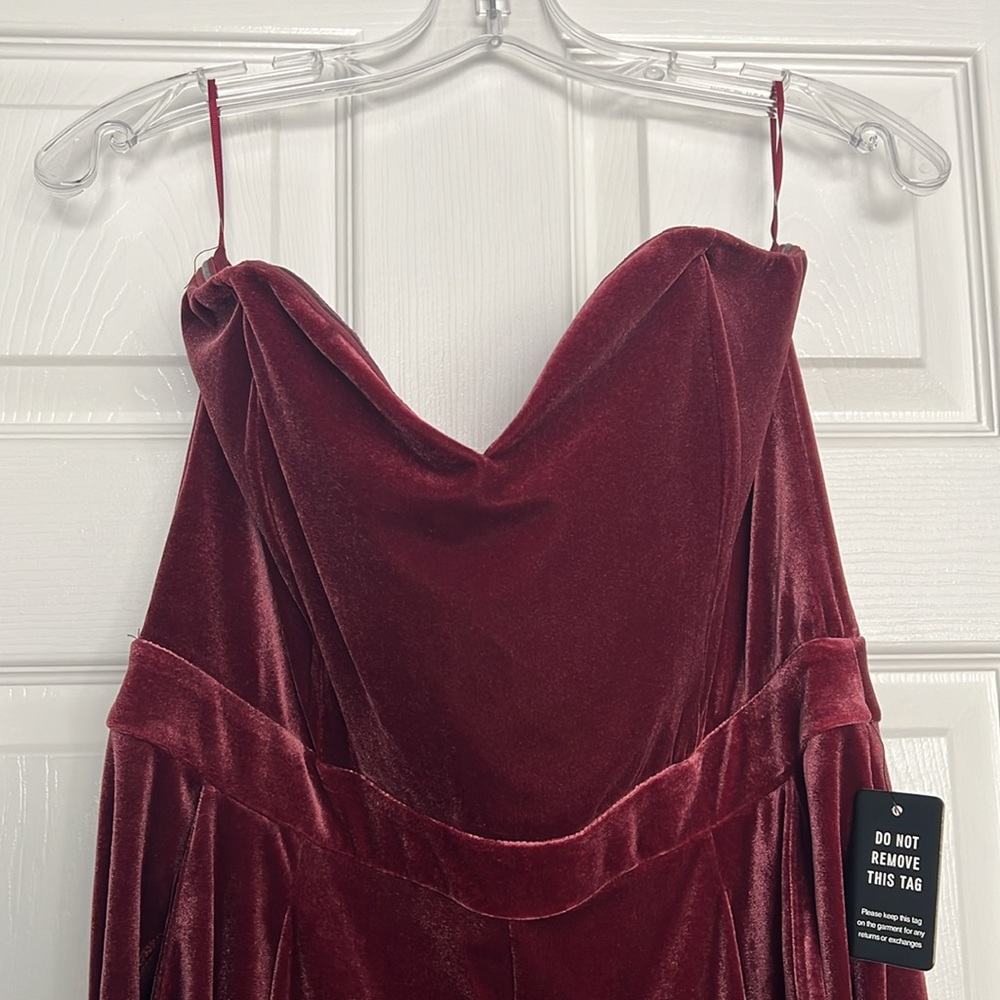 Express: burgundy suede strapless jumpsuit